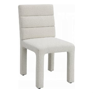 Side Dining Chair Set of 2-Plush White Boucle Seat-Tufted Backrest