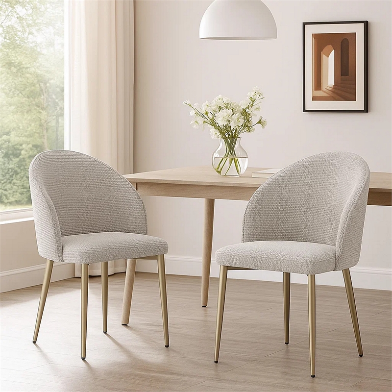 Geru Dining Side Chair Set of 2-Plush Padded Curved Back-Light Gray