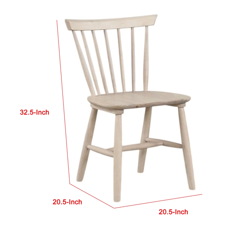 Baylee Side Dining Chair Set of 2-Spindle Back-Tapered Legs-White Oak Wood