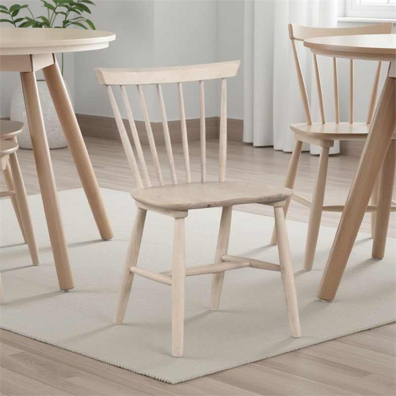 Baylee Side Dining Chair Set of 2-Spindle Back-Tapered Legs-White Oak Wood