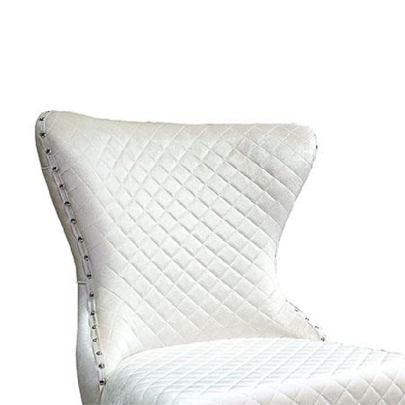 Anova Side Dining Chair Set of 2-Rivet Trim-Silver Stainless Steel-White Fabric