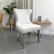 Anova Side Dining Chair Set of 2-Rivet Trim-Silver Stainless Steel-White Fabric
