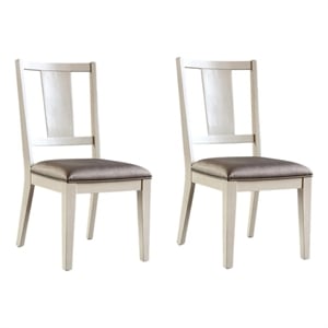 Witzy Side Dining Chair Set of 2-Faceted Panel Back-White Wood-Gray