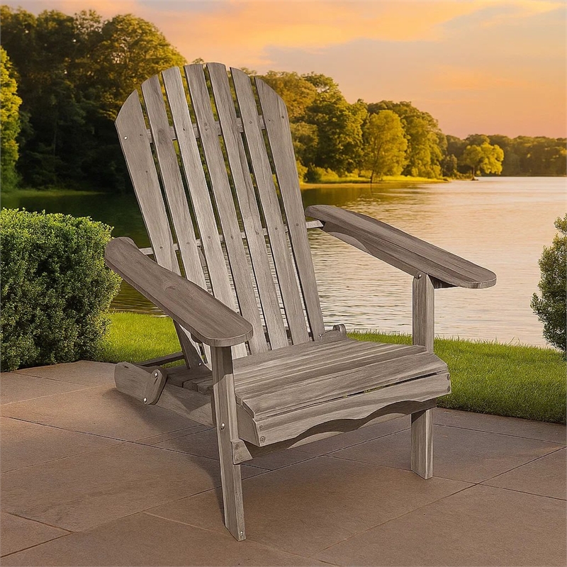 Geli Outdoor Adirondack Chair-Slatted Back-Gray Eucalyptus Wood