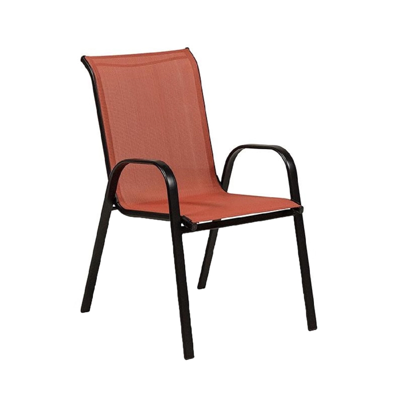 Feli Outdoor Stacking Chair Set of 2-Red Mesh Fabric-Black Metal