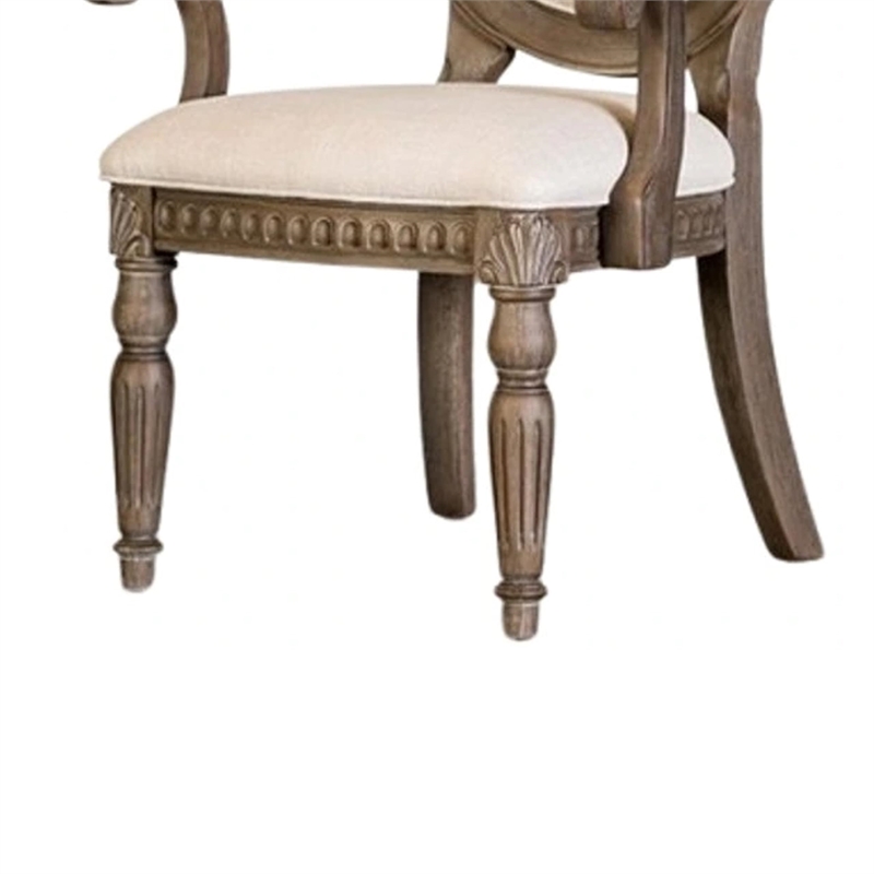 Hama Dining Armchair Set of 2-Weathered Oak Wood-Tufted Beige Fabric