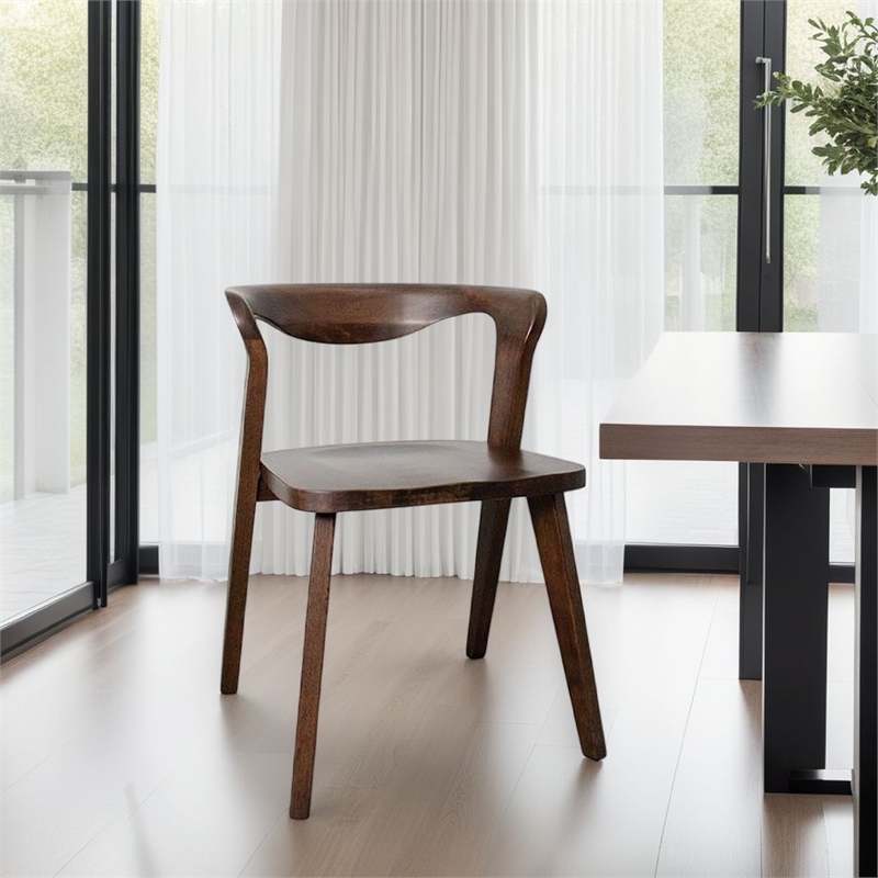 Rumy Dining Side Chair Set of 2-Open Back-Walnut Brown Solid Wood