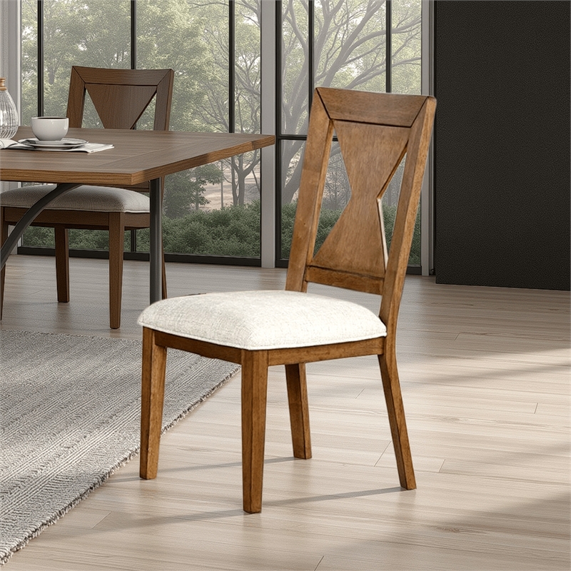 Zivy Dining Side Chair Set of 2-Hourglass Back-Rustic Oak Brown Wood