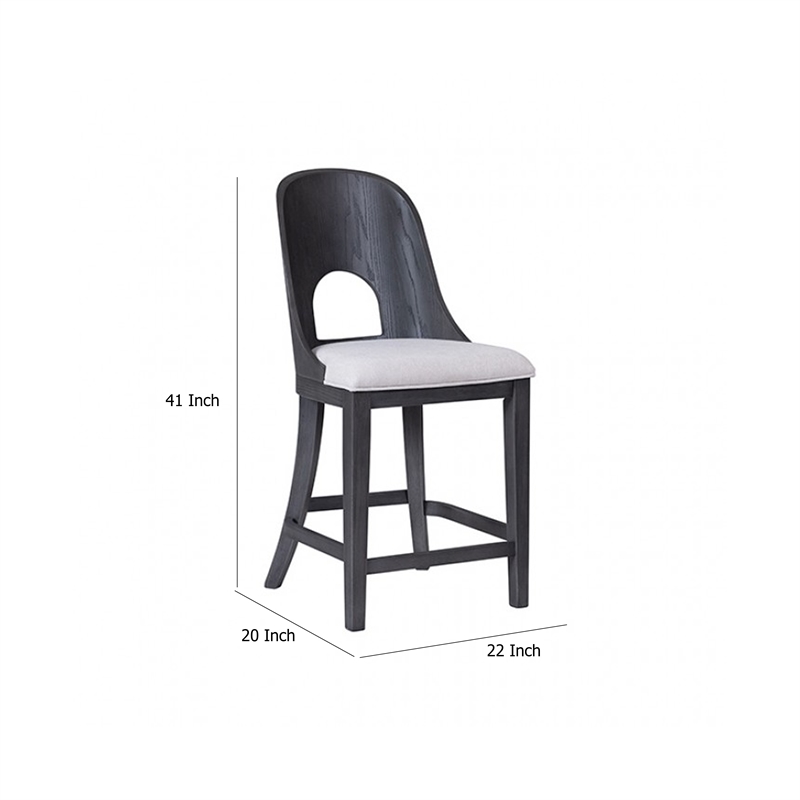 Zoko Counter Height Chair Set of 2-Curved Cut Out Back-Ash Gray Wood