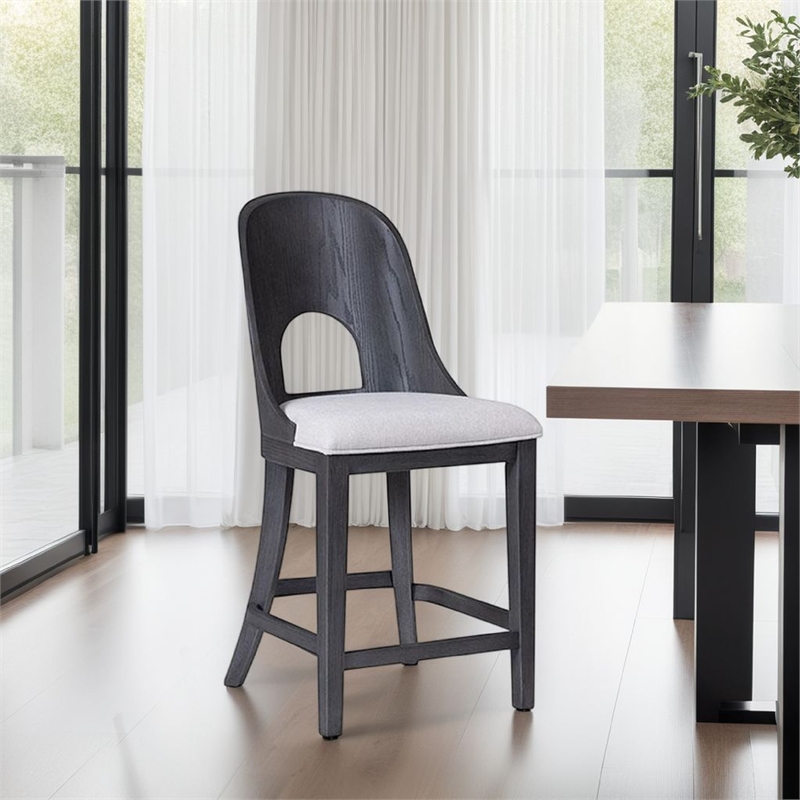 Zoko Counter Height Chair Set of 2-Curved Cut Out Back-Ash Gray Wood