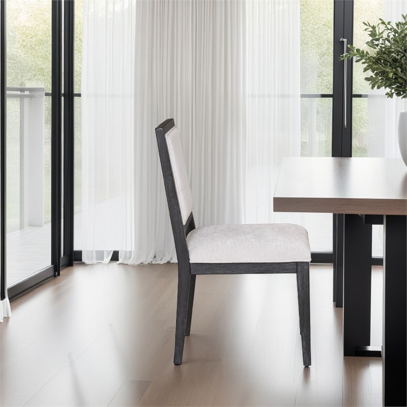 Kizie Dining Side Chair Set of 2-Farmhouse Panel Design-Black Wood