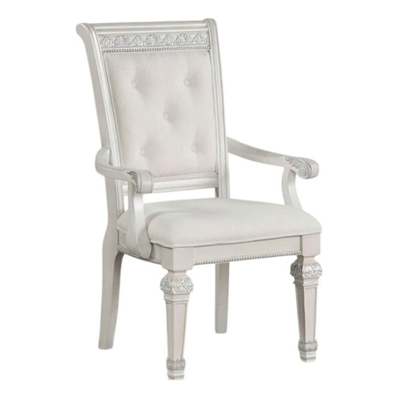 Miamy Dining Armchair Set of 2-Solid Wood-Ivory Button Tufted Fabric