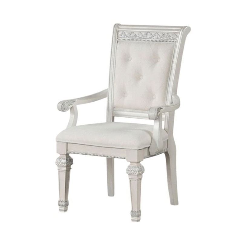 Miamy Dining Armchair Set of 2-Solid Wood-Ivory Button Tufted Fabric