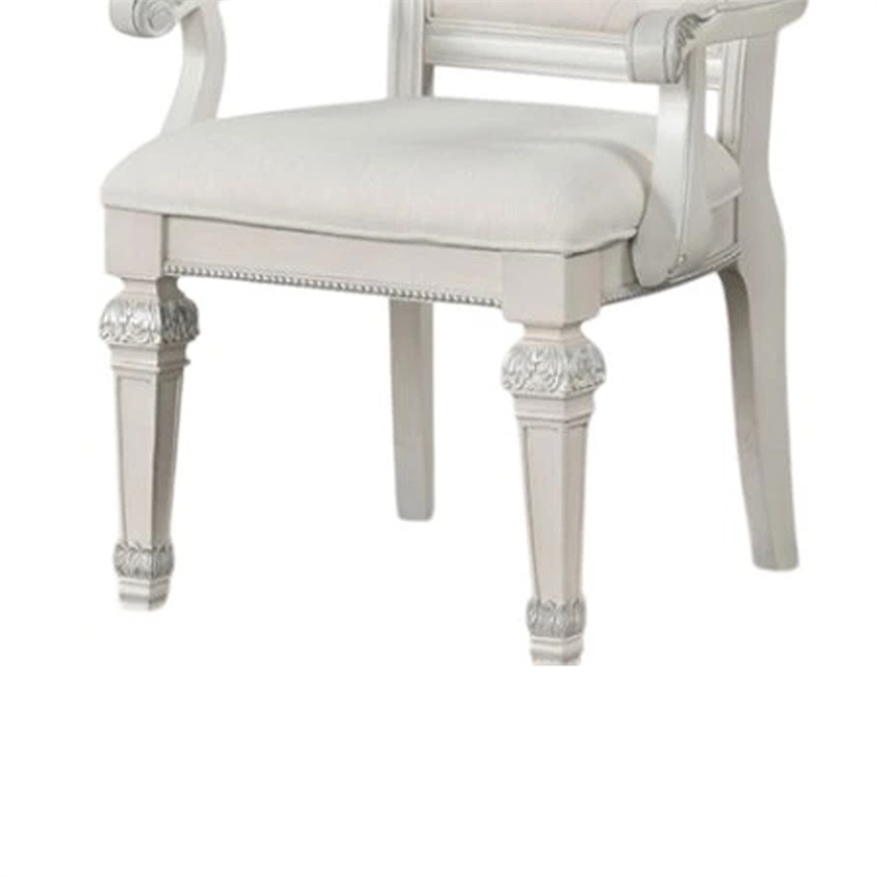 Miamy Dining Armchair Set of 2-Solid Wood-Ivory Button Tufted Fabric