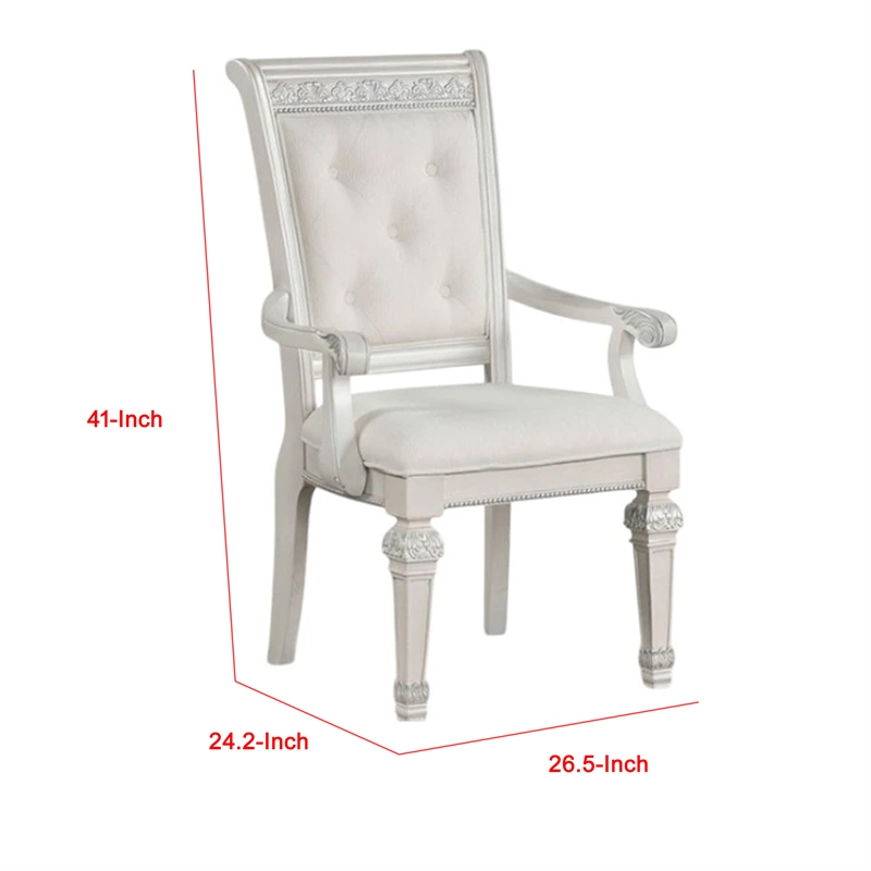 Miamy Dining Armchair Set of 2-Solid Wood-Ivory Button Tufted Fabric