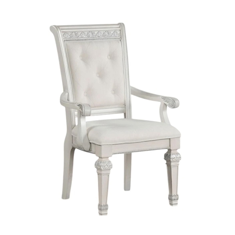 Miamy Dining Armchair Set of 2-Solid Wood-Ivory Button Tufted Fabric