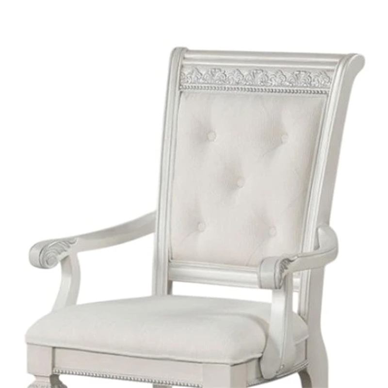 Miamy Dining Armchair Set of 2-Solid Wood-Ivory Button Tufted Fabric