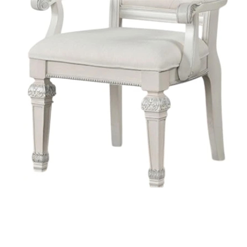 Miamy Dining Armchair Set of 2-Solid Wood-Ivory Button Tufted Fabric