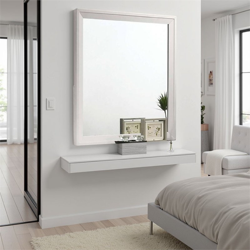 Tory Dresser Mirror-36 Inch Rectangular-Classic White Solid Wood