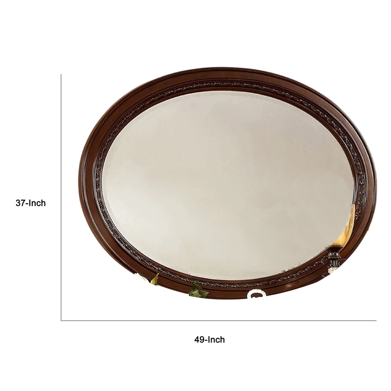Lego Wall Mounting Mirror-49 Inch Cherry Brown Solid Wood Oval Frame