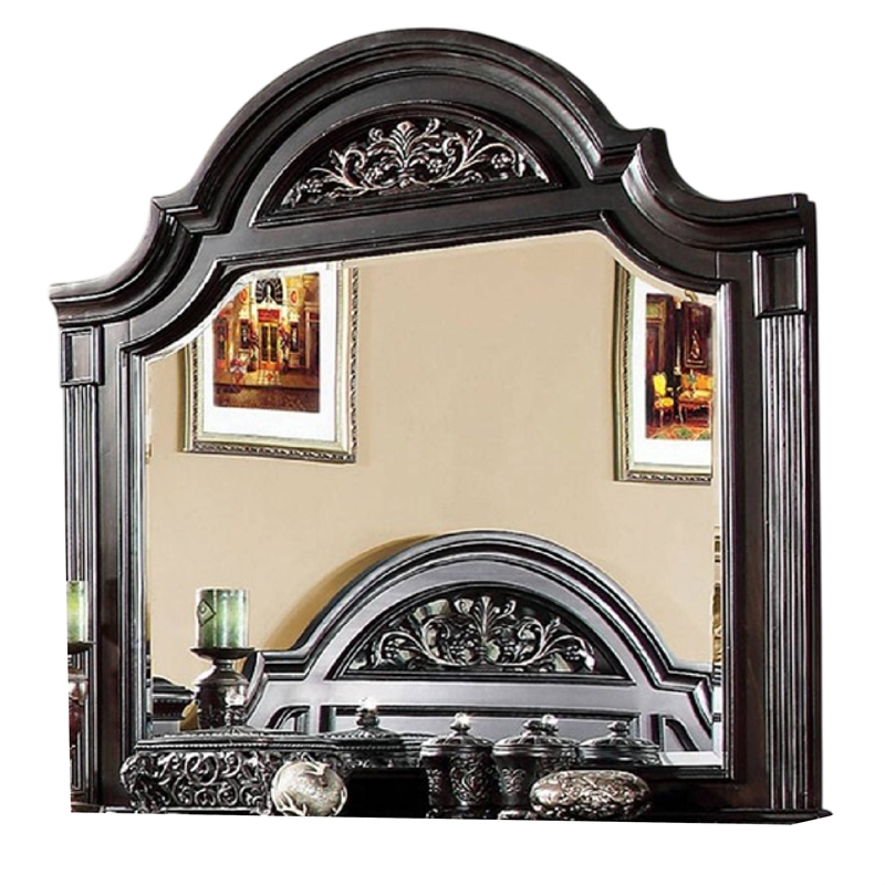 Recus Dresser Mirror-49 Inch Carved Floral Walnut Brown Solid Wood