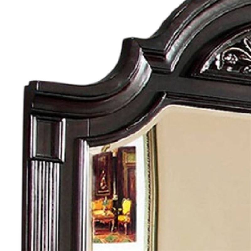 Recus Dresser Mirror-49 Inch Carved Floral Walnut Brown Solid Wood