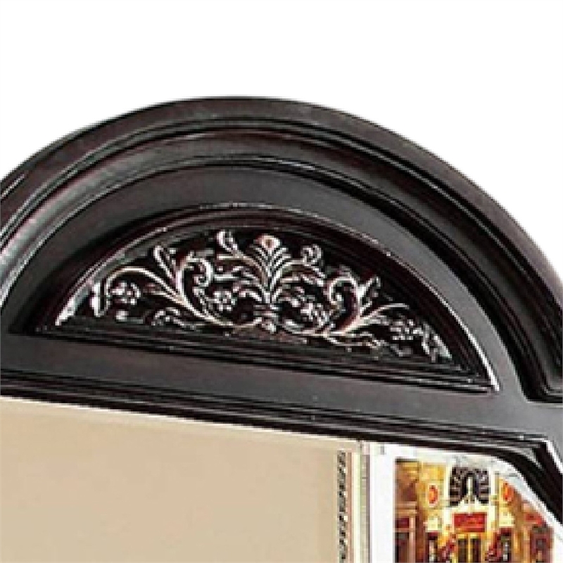 Recus Dresser Mirror-49 Inch Carved Floral Walnut Brown Solid Wood