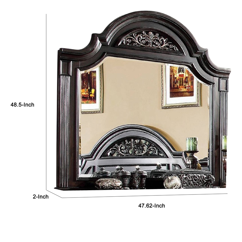 Recus Dresser Mirror-49 Inch Carved Floral Walnut Brown Solid Wood