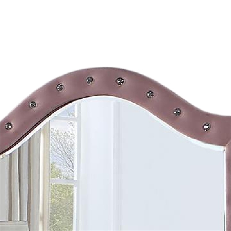 Zoha Dresser Mirror-Crystal Tuft Pink Flannelette Upholstery 41 Inch