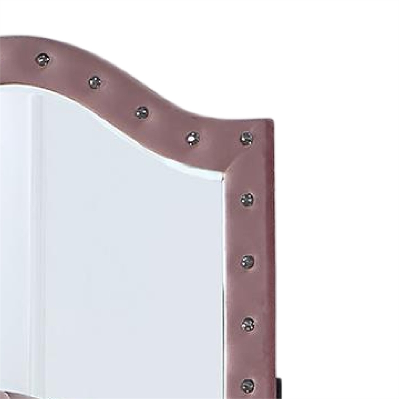 Zoha Dresser Mirror-Crystal Tuft Pink Flannelette Upholstery 41 Inch