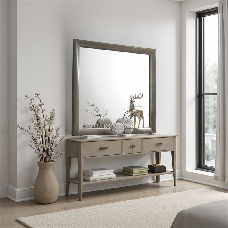 Simo Dresser Vanity Mirror-40 Inch Modern Dark Gray Solid Wood Frame