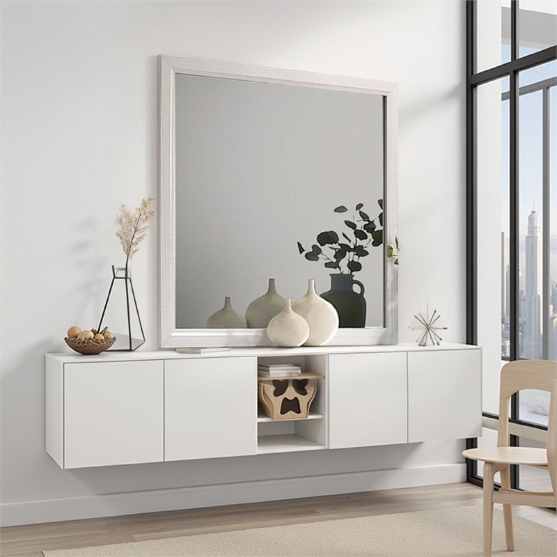 Erica Dresser Vanity Mirror-39 Inch Modern Style White Wood Frame