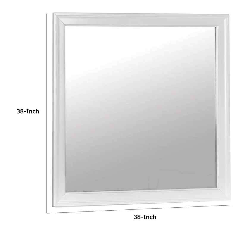 Ryla Dresser Vanity Mirror-38 Inch Square Frame-White Solid Wood