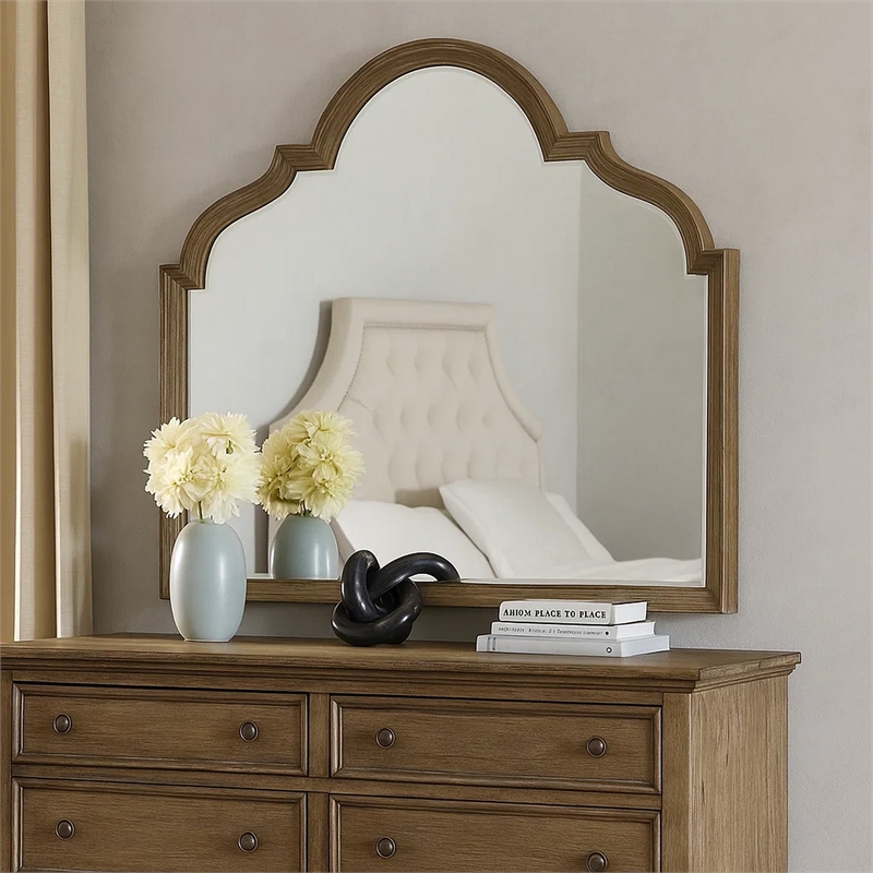 Lyla Dresser Mirror-Beveled Glass-Rustic Oak Brown Solid Wood-41x50