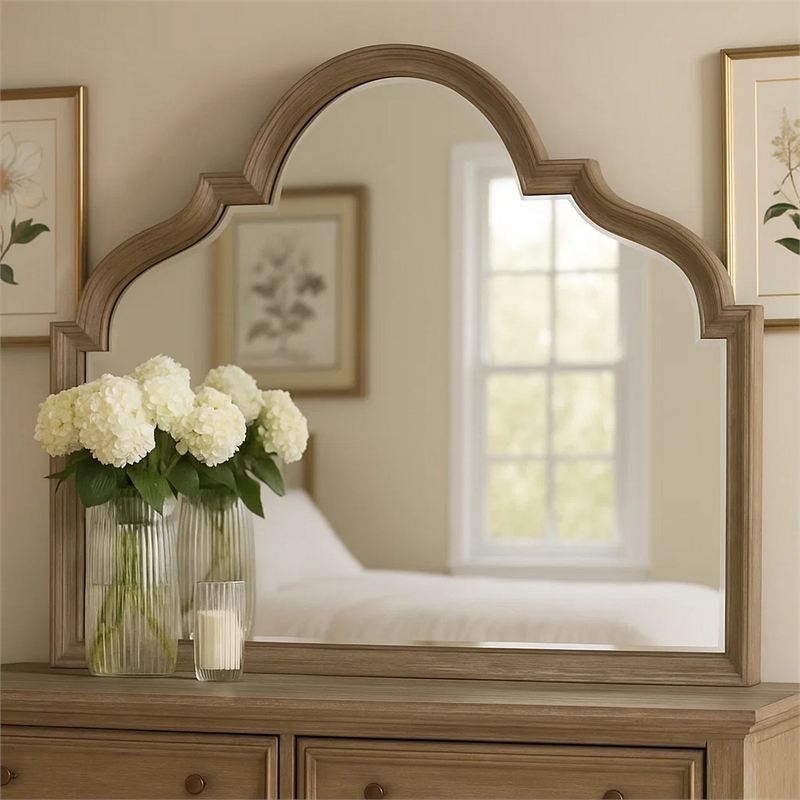 Lyla Dresser Mirror-Beveled Glass-Rustic Oak Brown Solid Wood-41x50