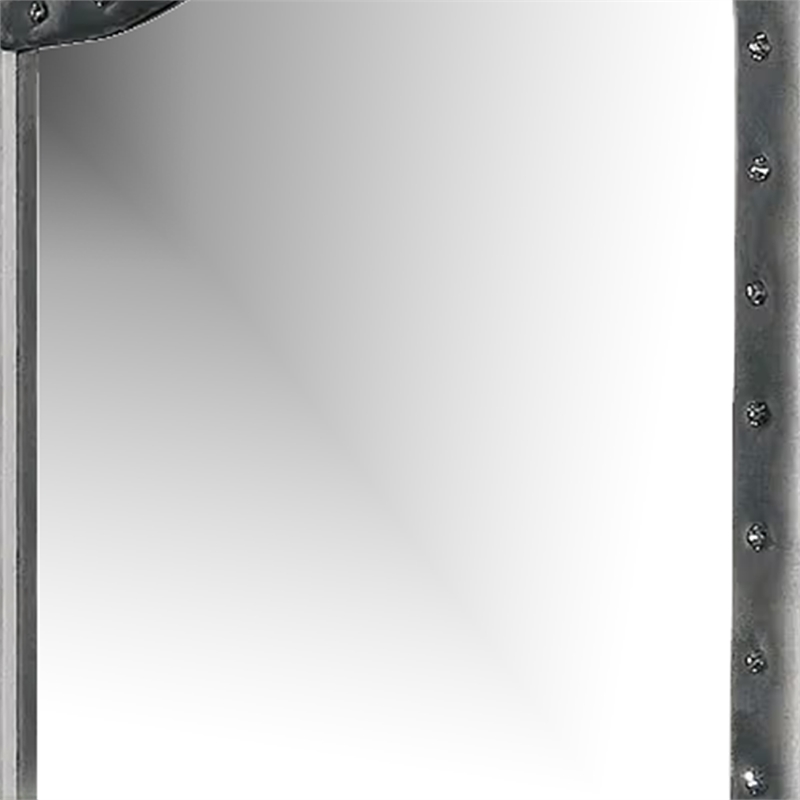 Rea Dresser Vanity Mirror-Crystal Tufted Gray Velvet Upholstery Arched Frame
