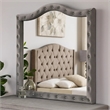 Rea Dresser Vanity Mirror-Crystal Tufted Gray Velvet Upholstery Arched Frame