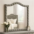 Rea Dresser Vanity Mirror-Crystal Tufted Gray Velvet Upholstery Arched Frame