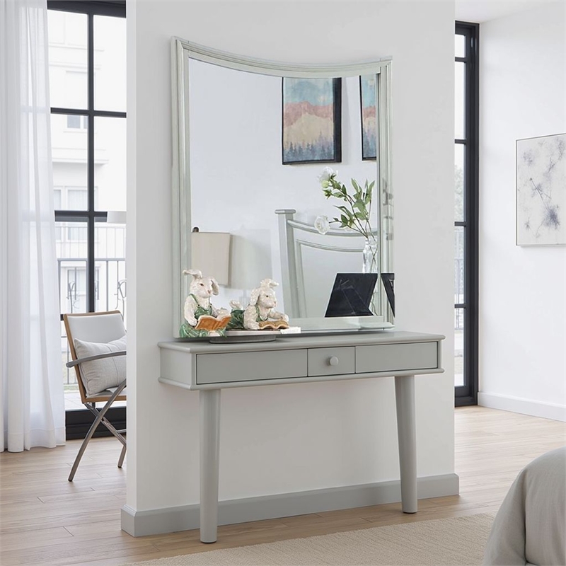 Roly Dresser Mirror-37 Inch Gray Rectangular Solid Wood Molded Frame