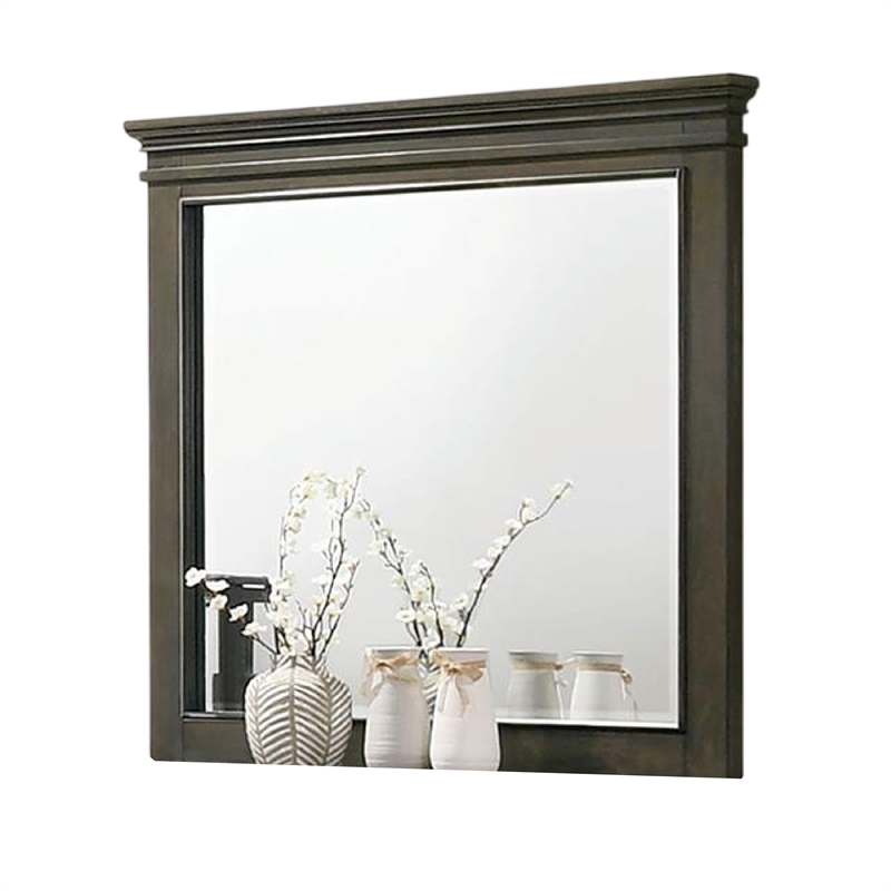 Revy Dresser Mirror-43 Inch Gray Rubberwood Frame-Crown Molding