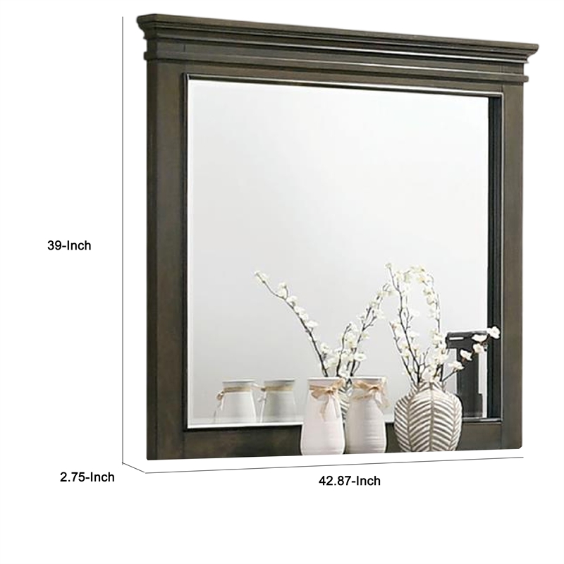 Revy Dresser Mirror-43 Inch Gray Rubberwood Frame-Crown Molding