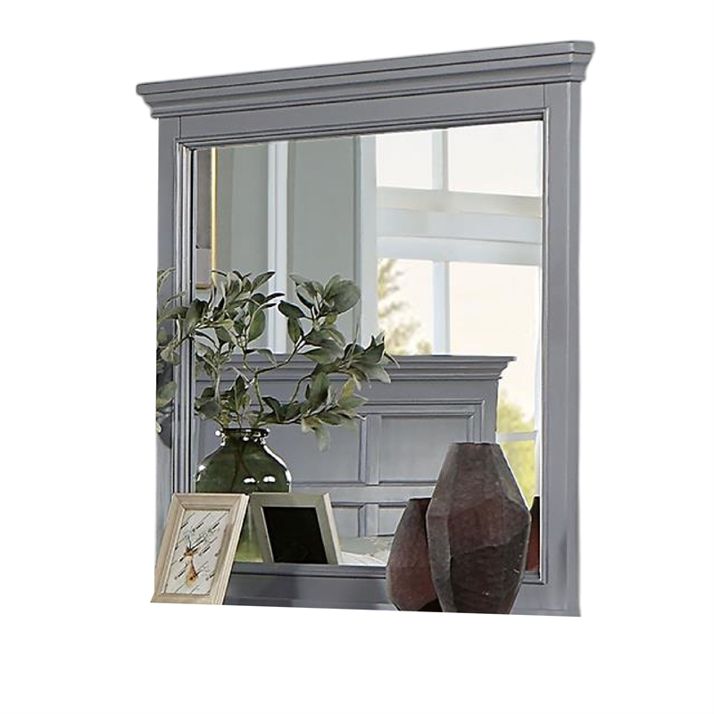 Lile Dresser Mirror w Crown Molding Frame-42 Inch Gray Solid Wood