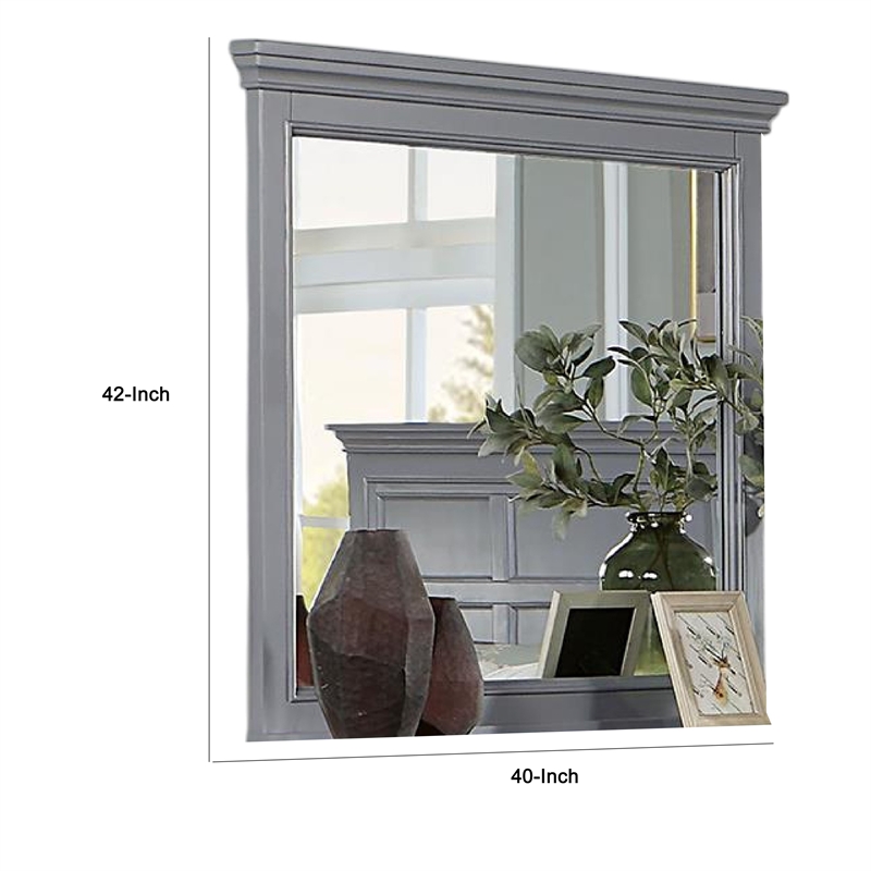 Lile Dresser Mirror w Crown Molding Frame-42 Inch Gray Solid Wood