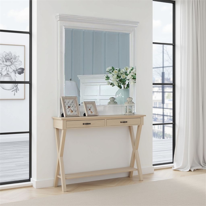 Lile Dresser Mirror w Crown Molding Frame-42 Inch White Solid Wood