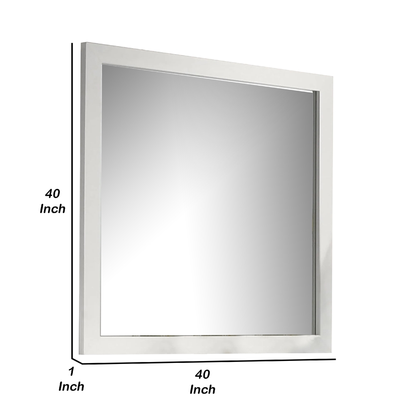 Dyl Dresser Mirror-Bevel Glass-White Wood Frame-40 Inch Square