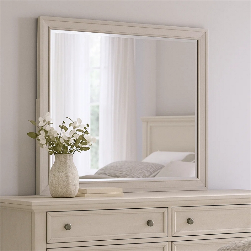 Nitz Dresser Mirror-Beveled Glass-White Solid Wood Frame-36x40