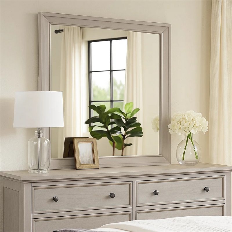Nitz Dresser Mirror-Beveled Glass-White Solid Wood Frame-36x40
