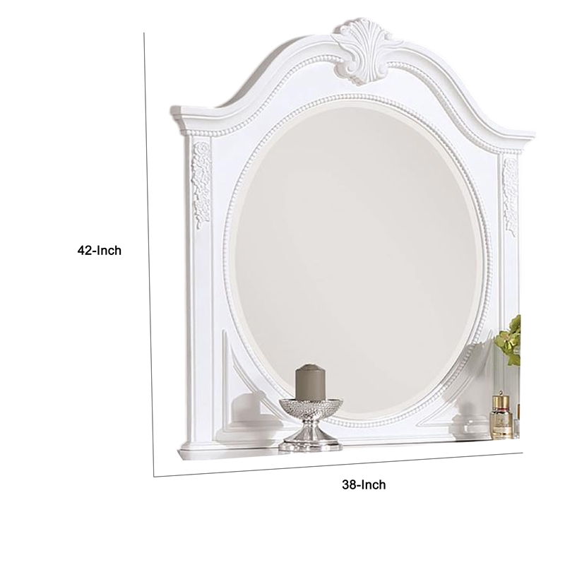 Aleci Dresser Mirror-42 Inch Carved Frame-Classic White Solid Wood