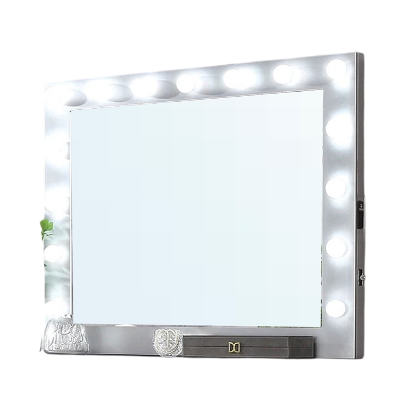 Fery Dresser Mirror w Light Bulbs-USB and Power-Glam Silver 44 Inch
