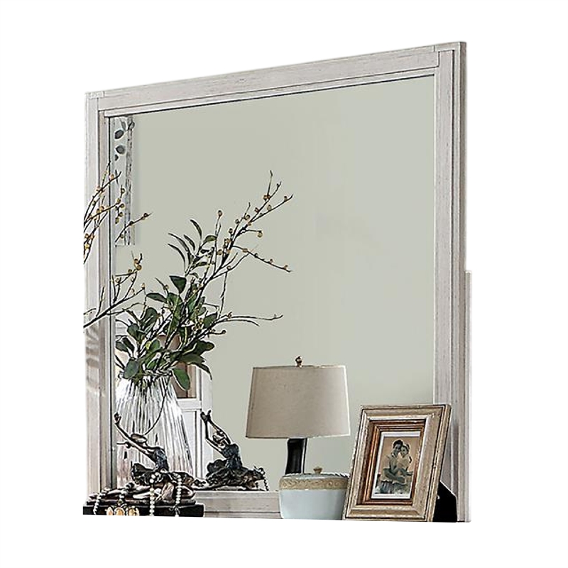 Varos Dresser Mirror-White Solid Wood-38 Inch Stylish Square Frame